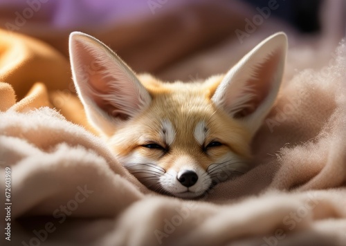 AI generated illustration of a brown fox curled up  peacefully sleeping under a warm blanket