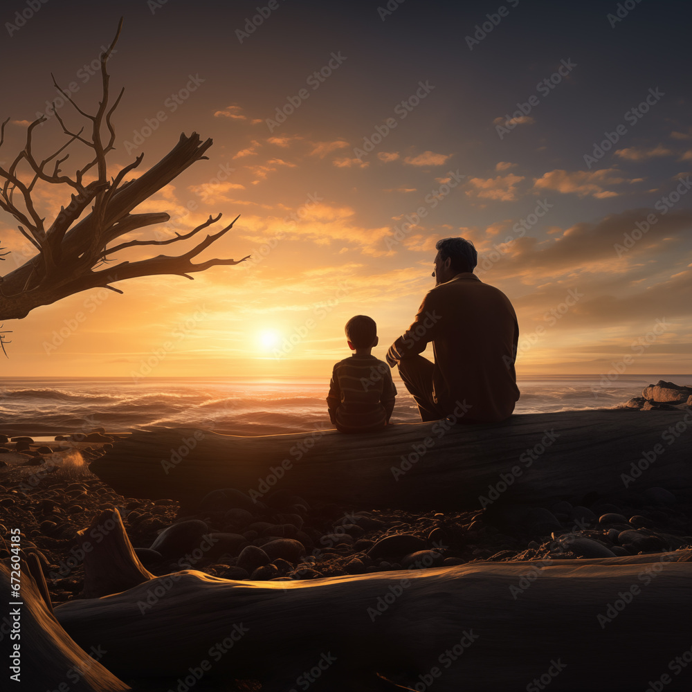 fathers day concept father and son silhouette at the beach spending time together