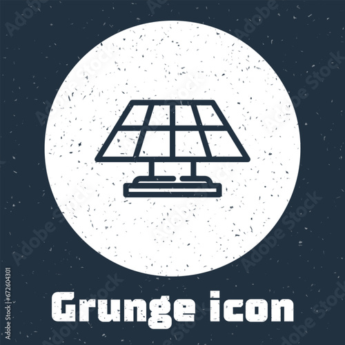 Grunge line Solar energy panel icon isolated on grey background. Monochrome vintage drawing. Vector
