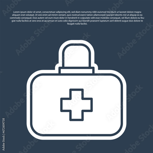 Blue line First aid kit icon isolated on blue background. Medical box with cross. Medical equipment for emergency. Healthcare concept. Vector