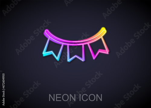 Glowing neon line Carnival garland with flags icon isolated on black background. Party pennants for birthday celebration, festival decoration. Vector