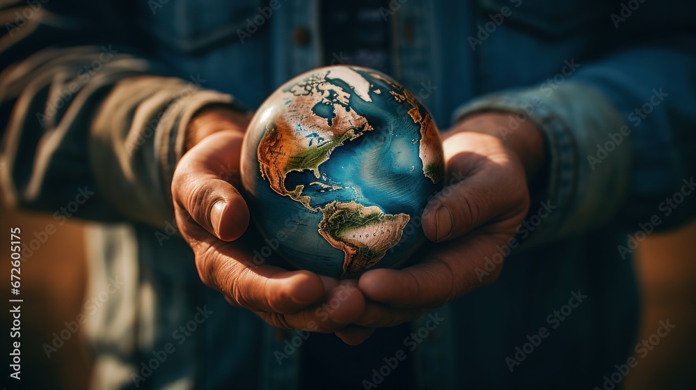 Human hand holding the earth - obrazy, fototapety, plakaty 
