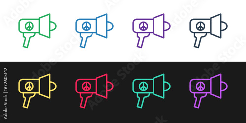 Set line Megaphone icon isolated on black and white background. Speaker sign. Vector