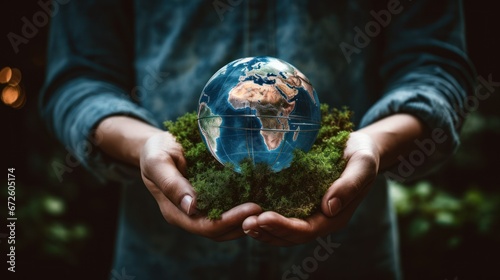 Human hand holding the earth