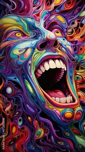 AI generated illustration of a trippy twisted abstract colorful face