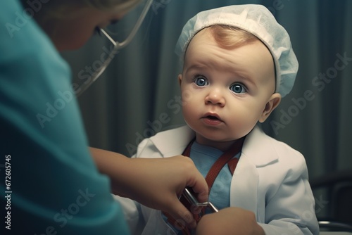 Close-up of baby being examined for health