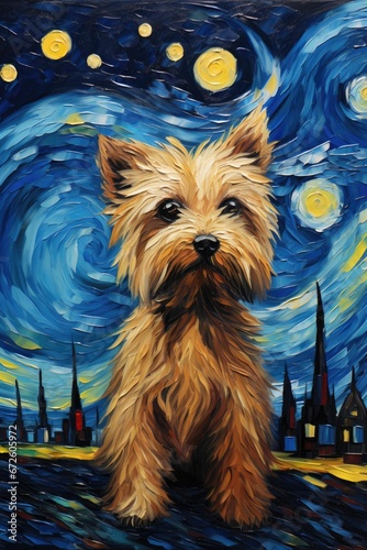 AI generated illustration of a Yorkshire Terrier as a Van Gogh painting