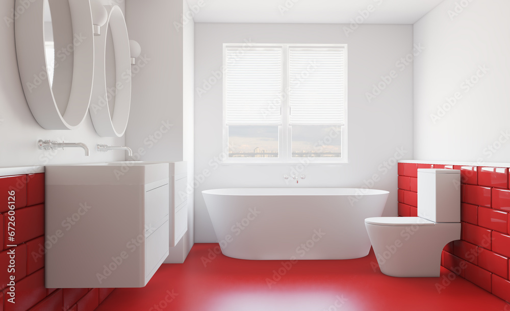 Modern bathroom including bath and sink. 3D rendering. Modern bathroom including bath and sink. 3D rendering.