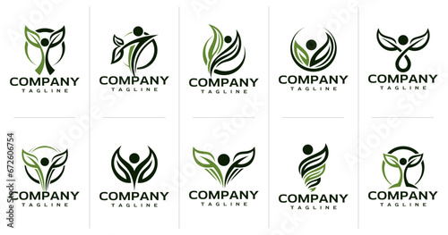 Simple abstract human leaf logo design bundle
