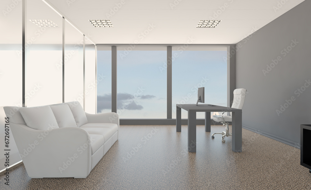 Fototapeta premium Furniture set with table, chairs and devices. 3D rendering.