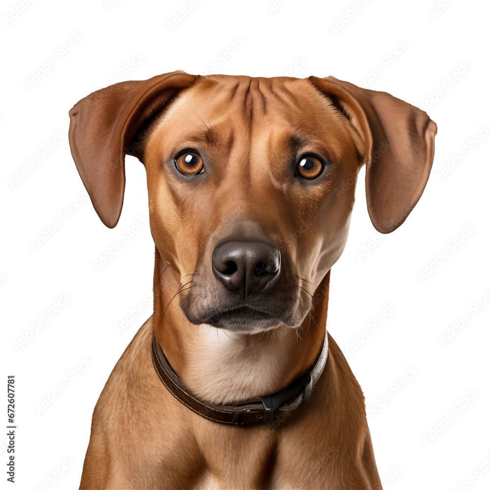 Portrait of a Rhodesian Ridgeback Dog, on transparent png. Ai generative.