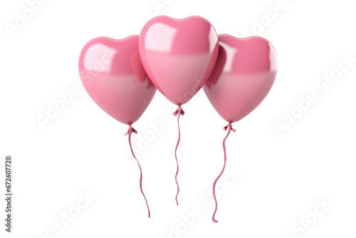 Pink heart balloons floating isolated on transparent background for Valentine s concept.