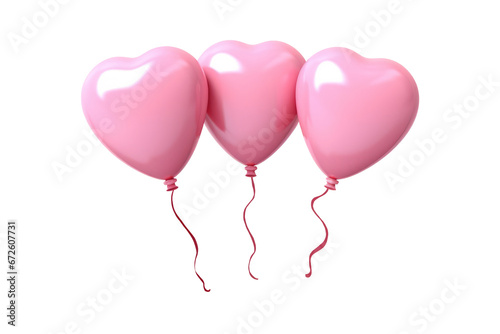 Pink heart balloons floating isolated on transparent background,for Valentine's concept.