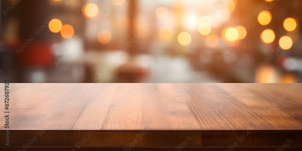 Empty kitchen table mock-up in early morning with a light blurred background - Generative ai