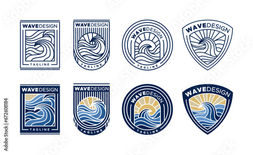 Bundle of line flat surf ocean wave emblem logo design