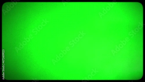 Old Television Set with Green Screen. Retro 80s, 90s. Effect of retro TV with kinescope on a green screen. Rounded edges of the TV screen. Ideal for overlay. Chromakey. photo