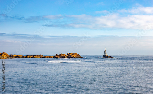 Ahtopol, Bulgaria. View of lighthouse and the rocks around it. Huge and dangerous waves crashing into the lighthouse of Ahtopol.
