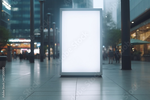 Close-up View Of Empty vertical Billboard In Shopping Mall With Blurred Background, aesthetic look