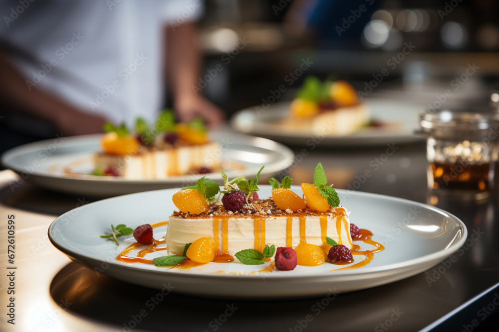 gourmet dish and pastries prepared by chef at a fancy restaurant gourmet dish and pastries prepared by chef at a fancy restaurant