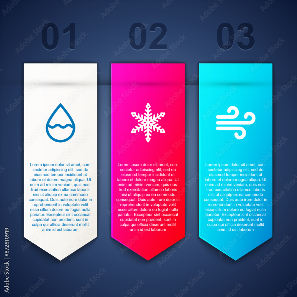 Set Water drop, Snowflake and Wind. Business infographic template. Vector Set Water drop, Snowflake and Wind. Business infographic template. Vector