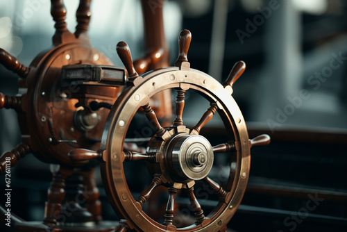 Closeup shot of a boat steering wheel, aesthetic look