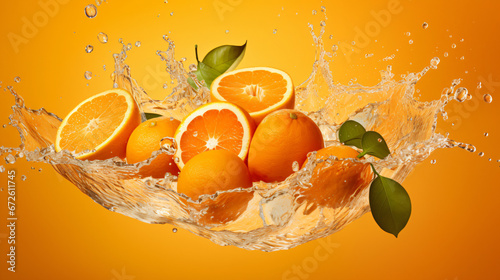 Water splash on Sliced oranges