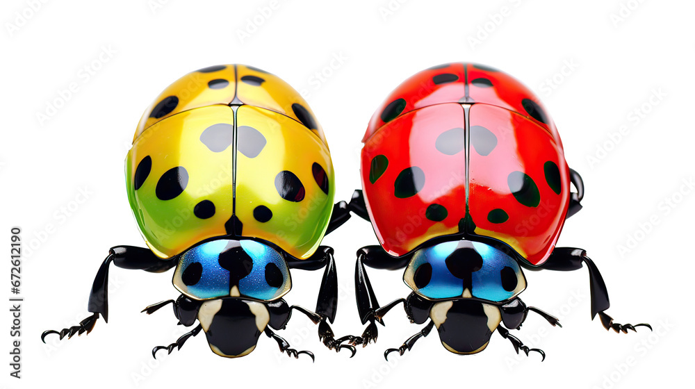 Naklejka premium Colorful garden ladybugs Ai Generative