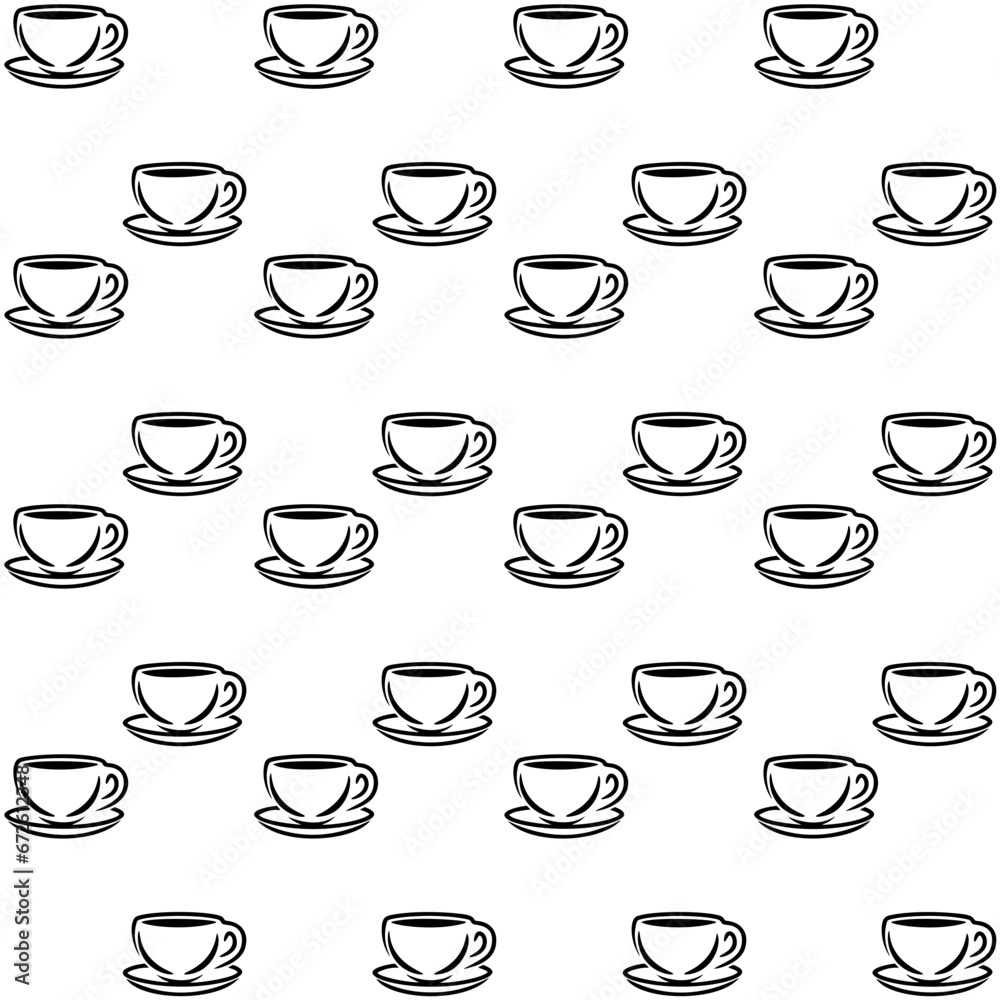 Seamless pattern with hand-drawn sketch cups of tea and coffee. Coffee break tile background.