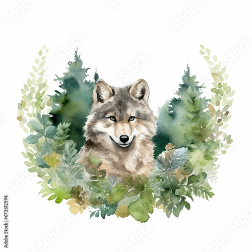 AI-generated illustration of a wolf in its natural habitat  standing in lush green grass