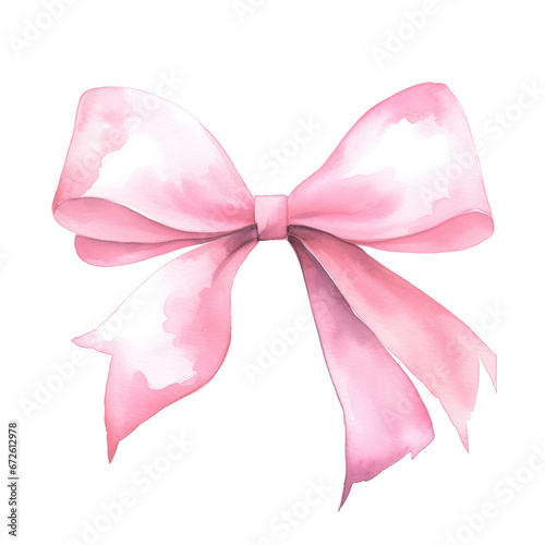 Photographie Watercolor illustration of pink ribbon isolated on white background