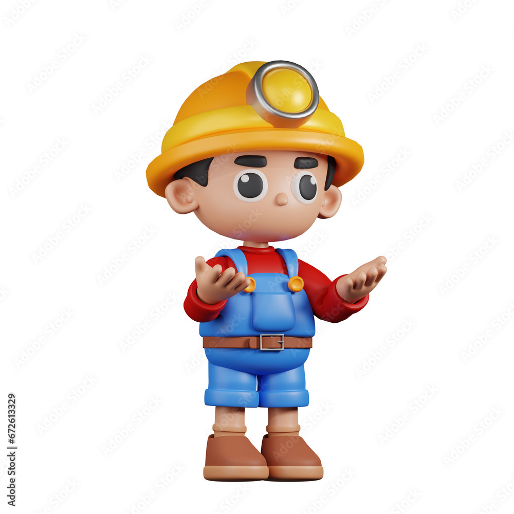 3d Character Miner Angry Pose. 3d render isolated on transparent backdrop. 3d Character Miner Angry Pose. 3d render isolated on transparent backdrop.