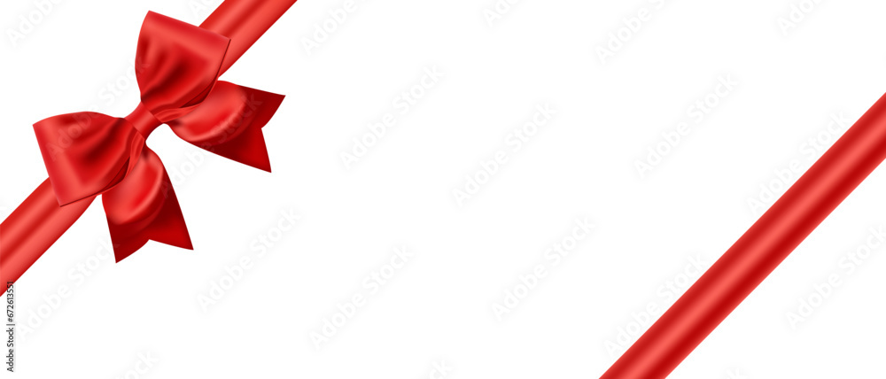 Realistic red bow with ribbon on transparent background. Christmas satin bow. Festive New Year decorations. Vector EPS 10 Realistic red bow with ribbon on transparent background. Christmas satin bow. Festive New Year decorations. Vector EPS 10