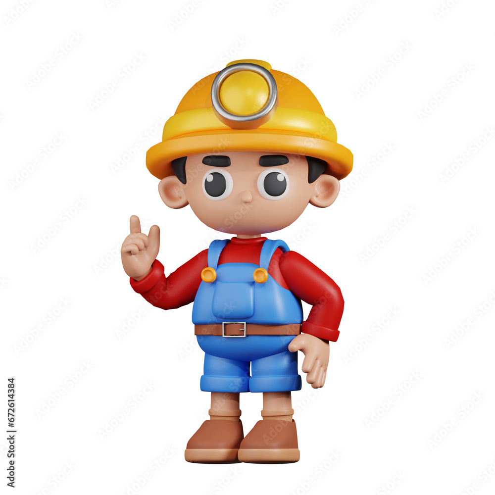 3d Character Miner Giving Advise Pose. 3d render isolated on transparent backdrop. 3d Character Miner Giving Advise Pose. 3d render isolated on transparent backdrop.