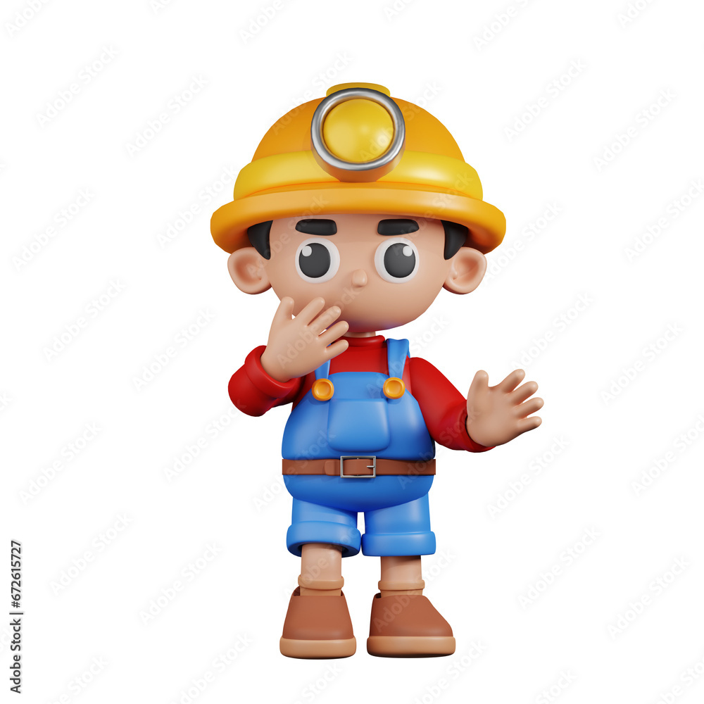 3d Character Miner Surprised Pose. 3d render isolated on transparent backdrop. 3d Character Miner Surprised Pose. 3d render isolated on transparent backdrop.