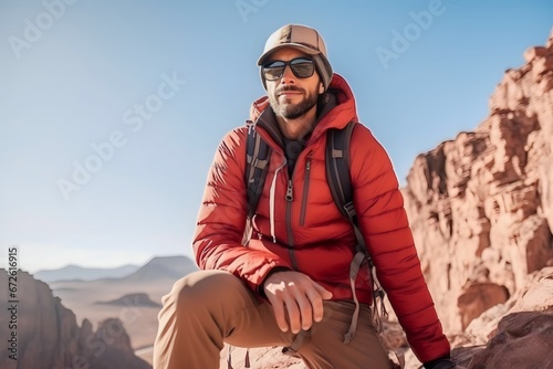 Young South Asian man in sportswear rock climbing