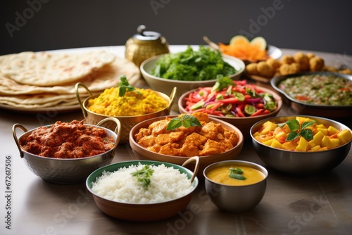 Indian ethnic food buffet on the table photo