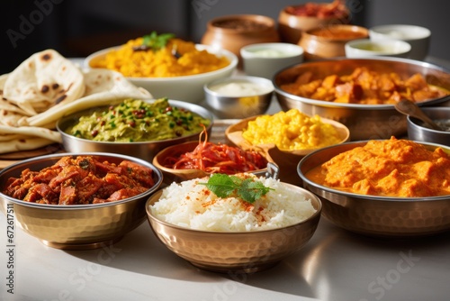 Indian ethnic food buffet on the table photo
