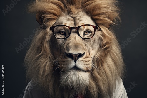 Lion head man wearing glasses