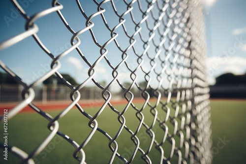 Chainlink wire mesh fence in front of the garden and lawn