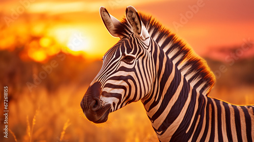 Zebra in the Serengeti National Park  Africa at sunset