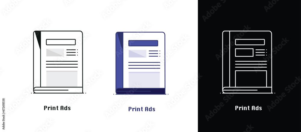 Print Ads Icon: Vintage Vibes with the Awesome Coloring  & Line Black and White. 