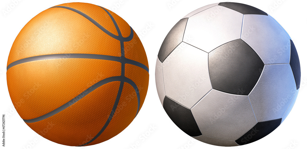 Generic sport balls used in the sports of basketball and soccer or football. 3D illustration Generic sport balls used in the sports of basketball and soccer or football. 3D illustration