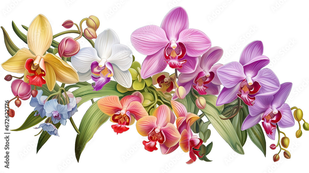 Colorful orchid blooms Ai Generative