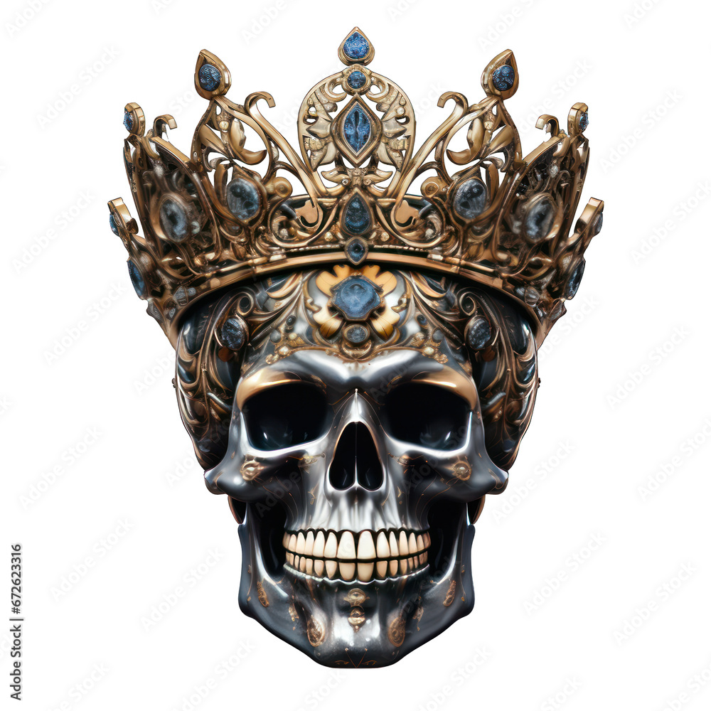 Skull Wearing a Royal Crown Isolated on Transparent or White Background, PNG Skull Wearing a Royal Crown Isolated on Transparent or White Background, PNG