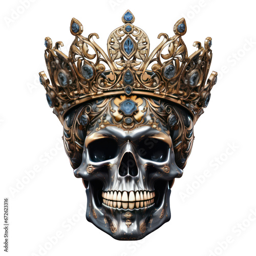 Skull Wearing a Royal Crown Isolated on Transparent or White Background, PNG