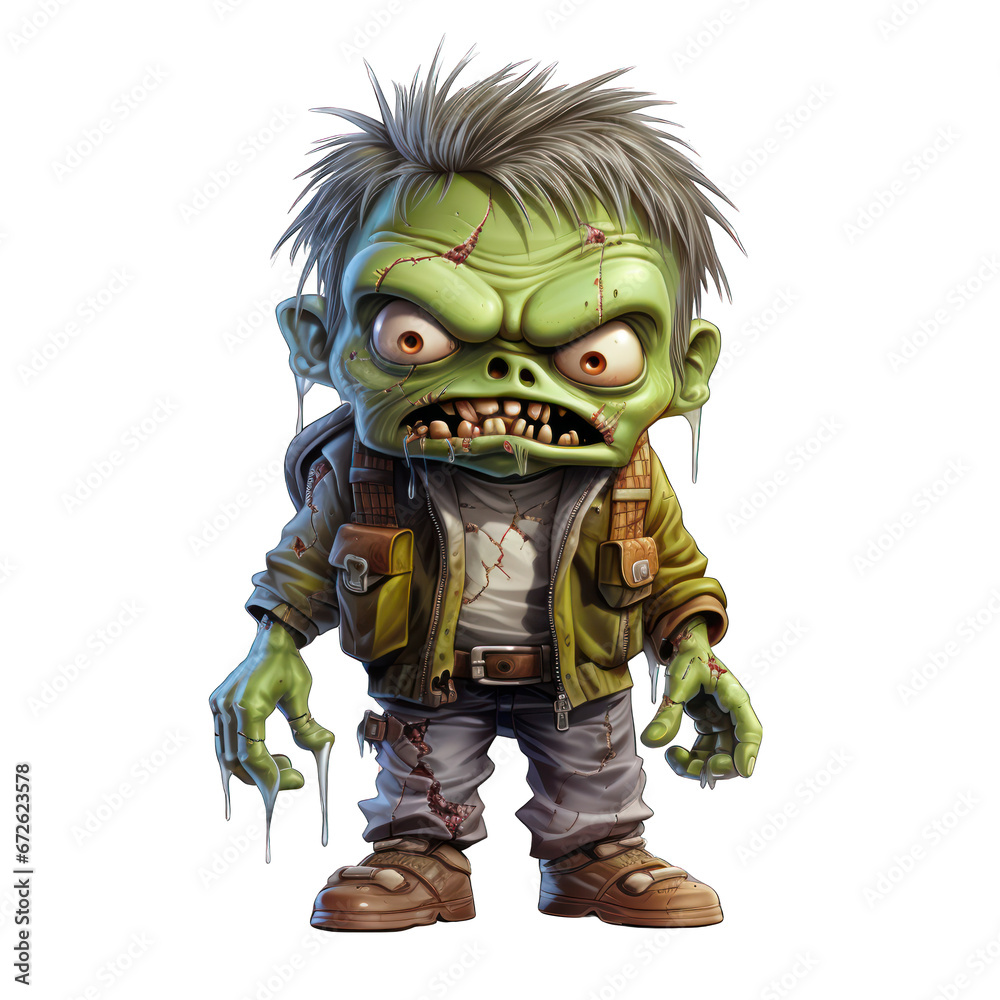 Fototapeta premium Zombie Cute and 3D Isolated on Transparent or White Background, PNG
