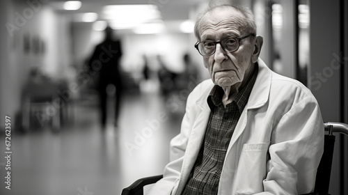 The shortage of doctors leaves the elderly man waiting sadly for medical assistance at the hospital