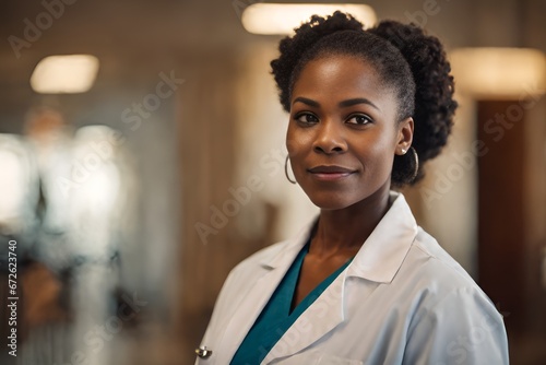 Black female registered nurse looking at camera