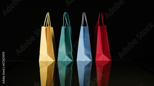 Shopping bags on black background