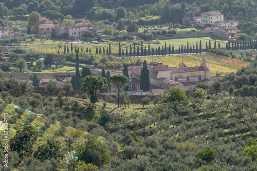 Panoramic aerial view of the Certosa di Calci, Pisa, Italy and surroundings photo